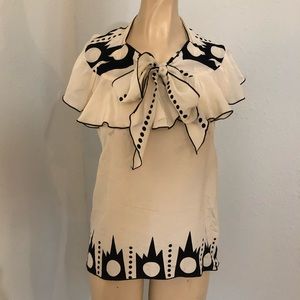 Anna Sui 100% silk front bow tie shirt 4 open back